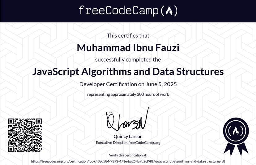 freeCodeCamp: JavaScript Algorithms and Data Structures Certificate