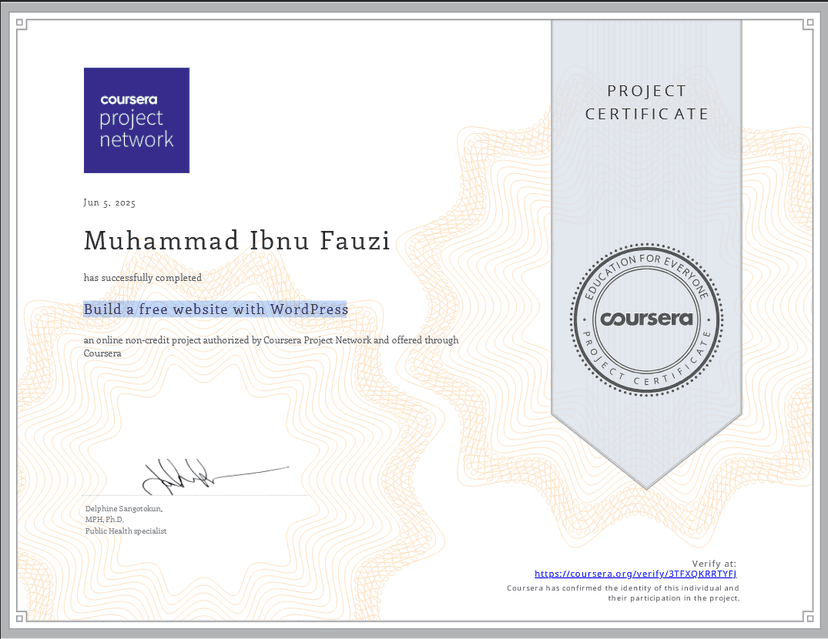 Coursera: Build a free website with WordPress Certificate